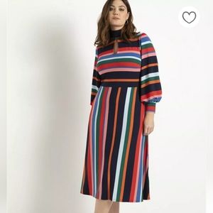 NWT Eloquii A-Line Dress With Puff Sleeves - Rainbow Stripe